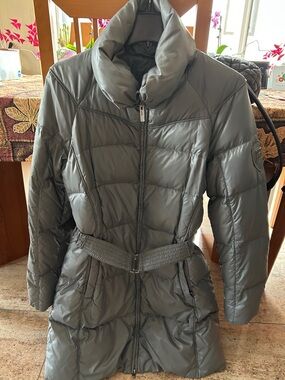 Add Down Quilted Belted Puffer Coat - Gray